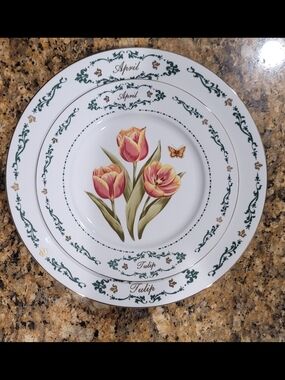 Set Of 2 Plates Flowers of the Month by Domestications "April"
